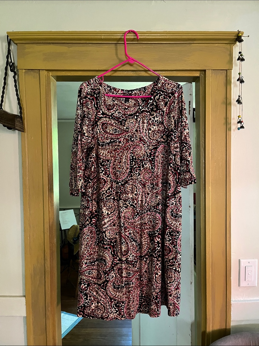 J. Jill Black and Pink Paisley Long Sleeve Dress